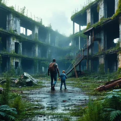 Family Playing in Post Apocalyptic Playground