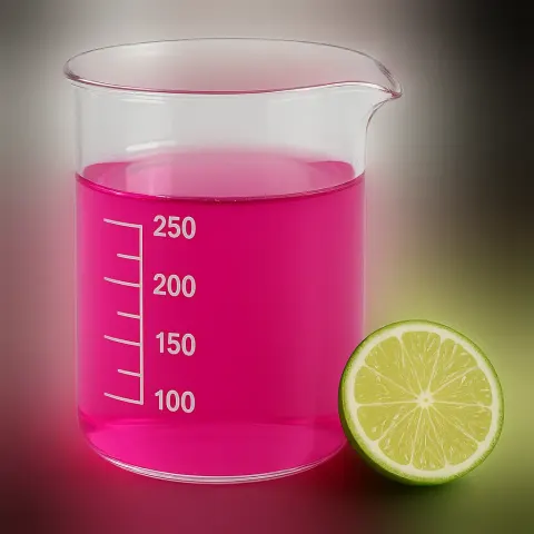 Clear Beaker Contains a Mixture of Lime Juice and Litmus