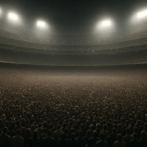 Vast Sea of Indistinct Figures Fills a Monumental Stadium