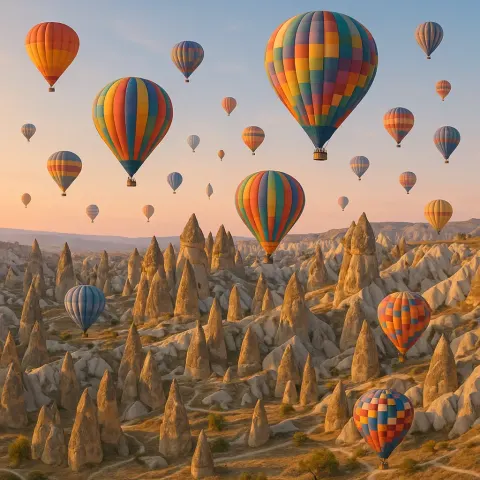 Many Colorful Hot Air Balloons Ascend Gracefully