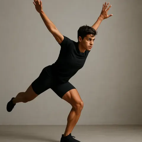Focused Individual Stands Poised in an Athletic Position