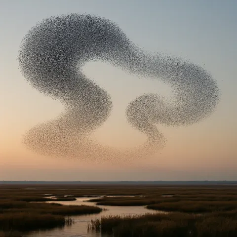 Massive Murmuration of Starlings Forms
