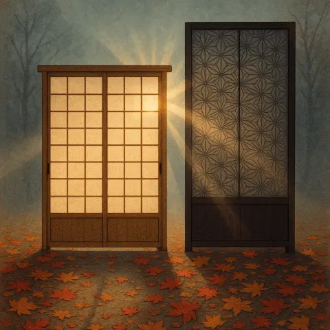 Light Natural Wood Sliding Door Set Shoji and a Taller