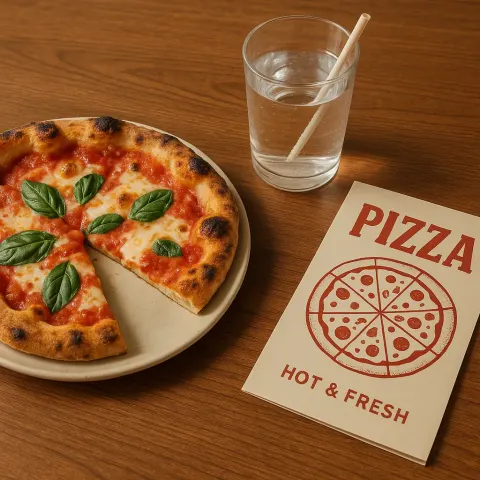 Table Setting with a Partially Sliced Pizza on a Plate
