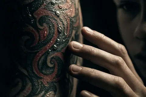 Sweat Traces a Performer's Vivid Tattoo