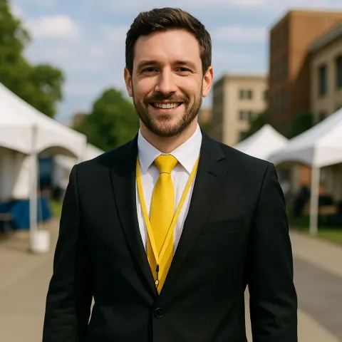 Man Wearing a Black Suit with a Yellow Tie