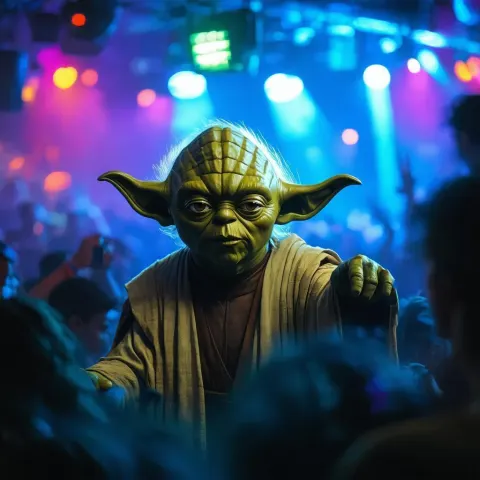 Yoda Raving in an Ibiza Nightclub
