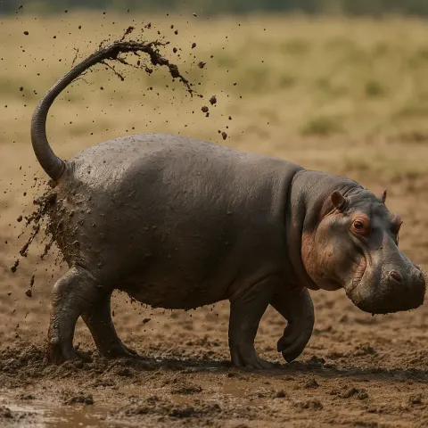 Hippopotamus Lifting its Tail