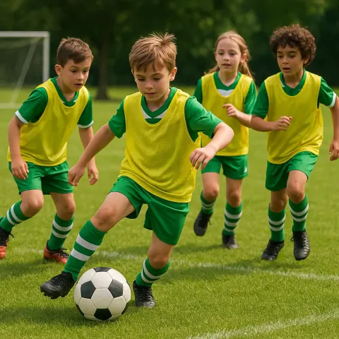 Children in Green-striped Soccer Uniforms