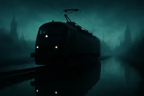 Single Electric Locomotive—its Matte Black Finish Accentuating a Streamlined Body