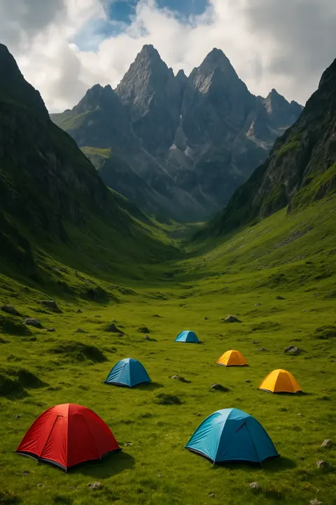 Few Brightly Colored Tents Are Scattered Like Tiny Jewels
