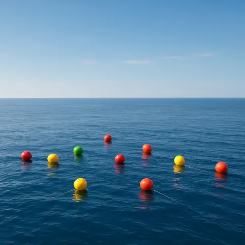 Scattered Handful of Brightly Colored Fishing Buoys Marks an Unseen