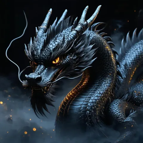 Golden Eyed Black Dragon in Neon Dark