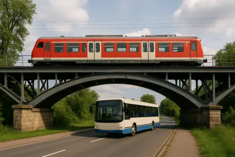 Picture Showing a Train Traveling Across a Bridge