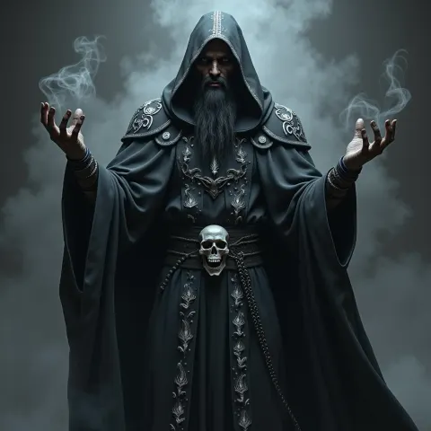 Necromancer Priest Robed in Obsidian and Skulls