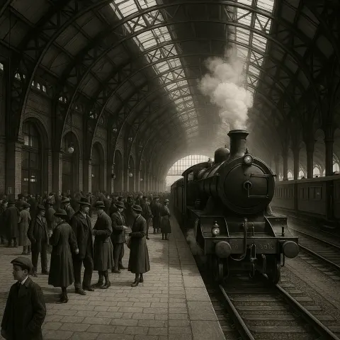 Historic Train Station with a Steam Locomotive
