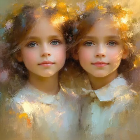 Two Sets of Twins in Impressionist Pastels
