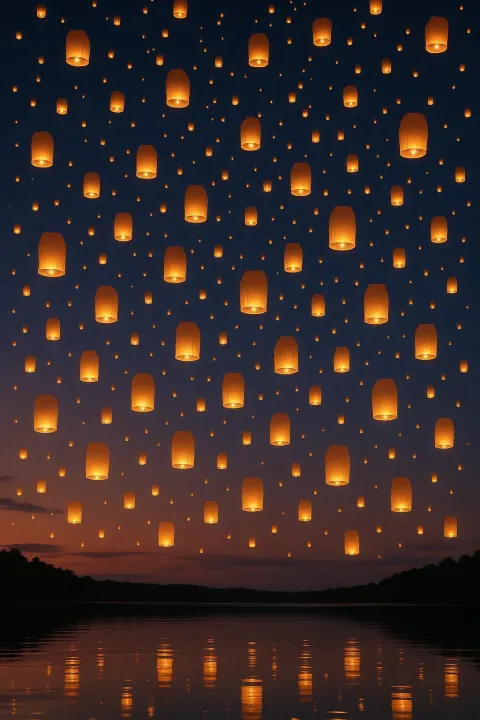 Hundreds of Glowing Paper Lanterns Drift Serenely Upwards