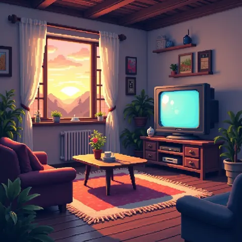 Cozy Pixel Living Room With Retro TV