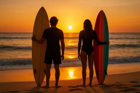 Beneath the Setting Sun on a Sandy Beach