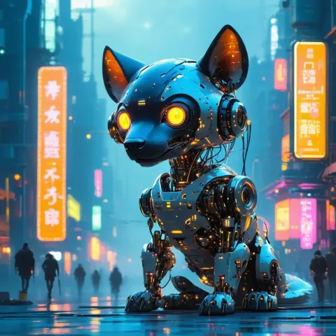 Cybernetic Robot Hyena in Neon Streets