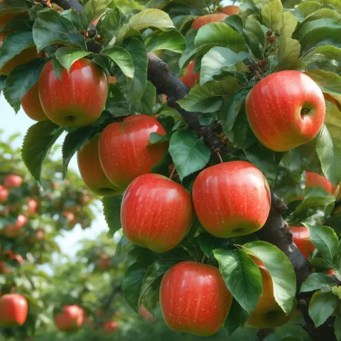 Glossy Red Apples on a 3D Tree