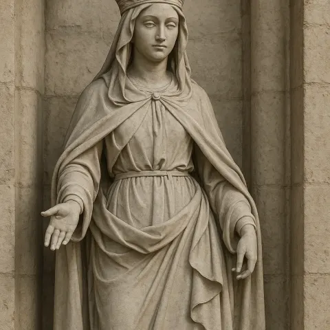 Stone Statue of Sainte Isabelle De France Wearing a Crown