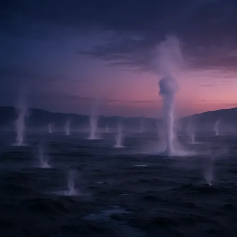 Numerous Faint Geysers Erupt Intermittently Across a Desolate