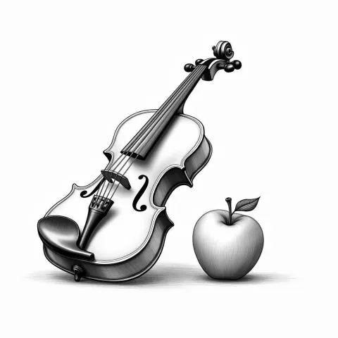 Violin and Apple in Technical Cross Hatch