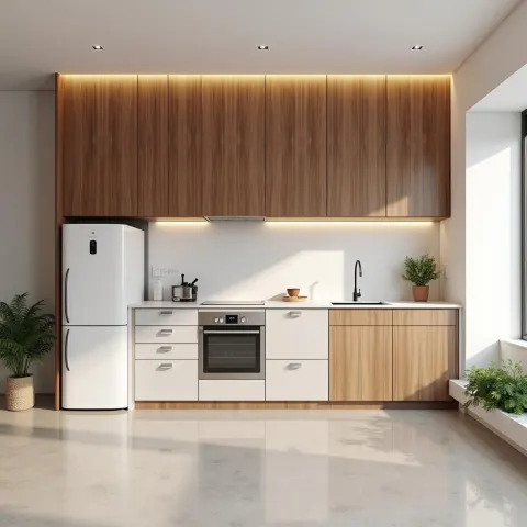 Minimalist Walnut Kitchen in Flat Colors