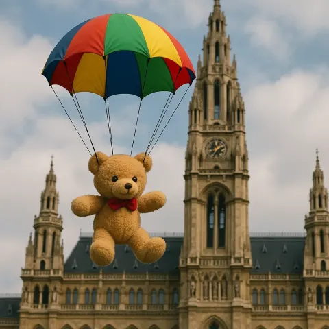 Stuffed Toy with a Colorful Parachute Is Seen
