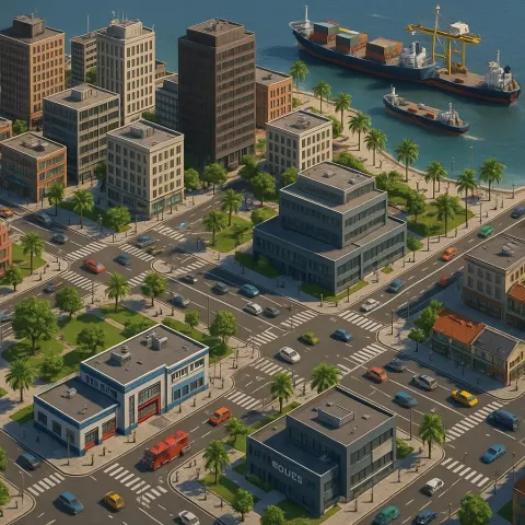 Ultra-realistic 3D Depiction of a Coastal Island City for Use