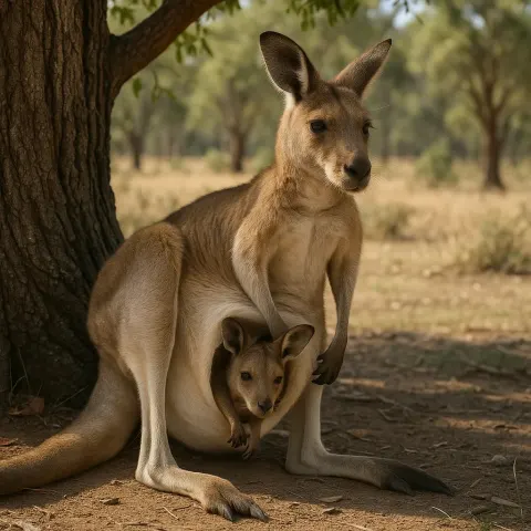 Mother Kangaroo Lying Beneath a Tree