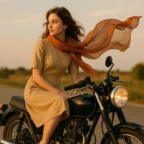Woman Riding on the Rear Seat of a Motorcycle