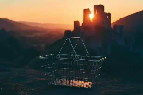 Medieval Castle Ruins on a Hilltop Overlooking a Valley