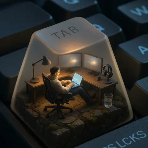 Intricately Detailed Isometric 3D Render of a Tiny Workstation