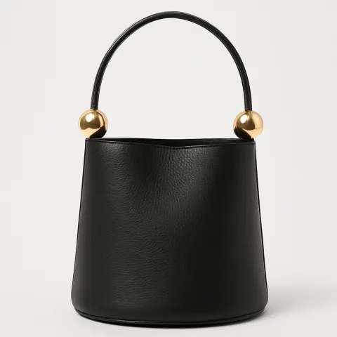 Black Leather Bucket Bag with a Single Handle