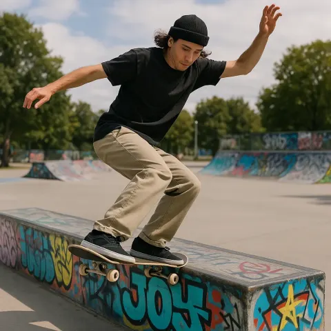 Skateboarder Performs a Grind Trick on a Graffiti-covered Ledge