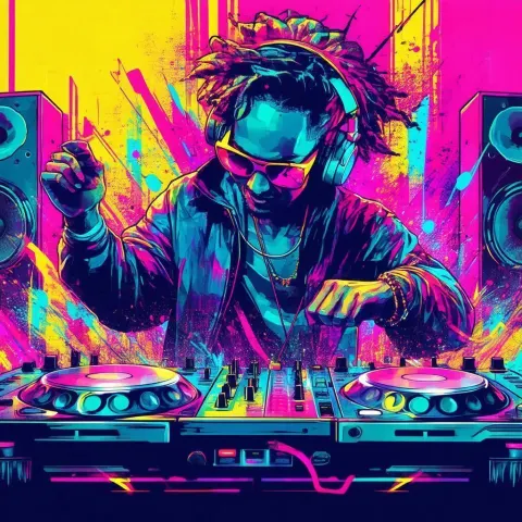 Hardstyle DJ Blazing in Neon Manga Flyer