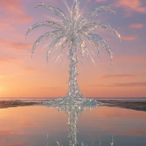 Ethereal Scene Showcasing a Palm Tree Formed Entirely of Pristine