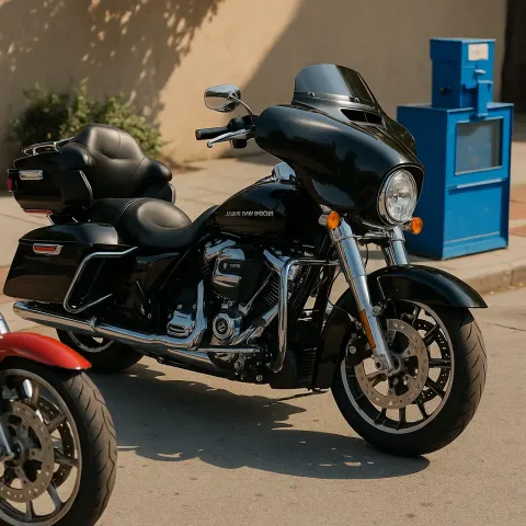 Black Harley-Davidson Touring Motorcycle Parked on a Sunny Pavement