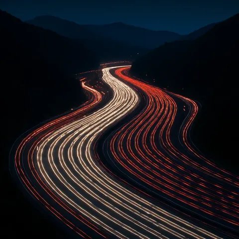 Countless Streams of Tiny Headlights and Taillights Trace Patterns