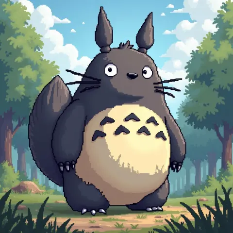 Totoro Rendered in Detailed Pixel Fur