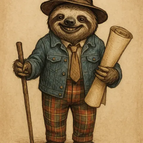 Smiling Sloth Wearing a Denim Jacket