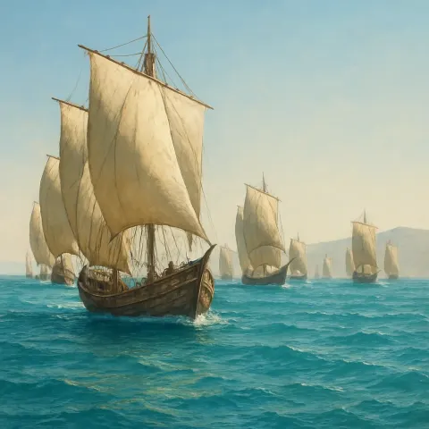 Numerous Ancient Wooden Sailing Ships
