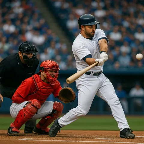 Baseball Player in a White Jersey Swings a Bat