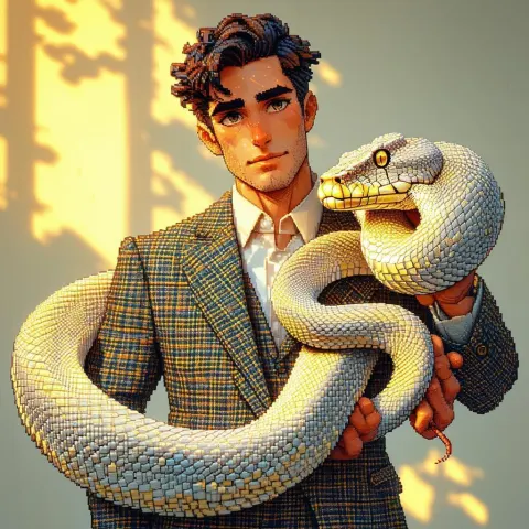 Pixel Gentleman in Tweed Holding a Viper