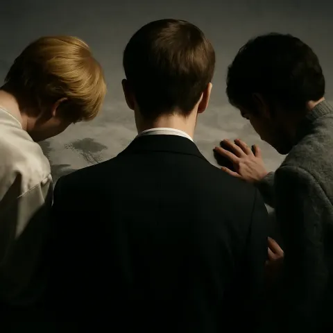 Crowns of Three Figures—one Distinguished by a Patch of Golden-blonde