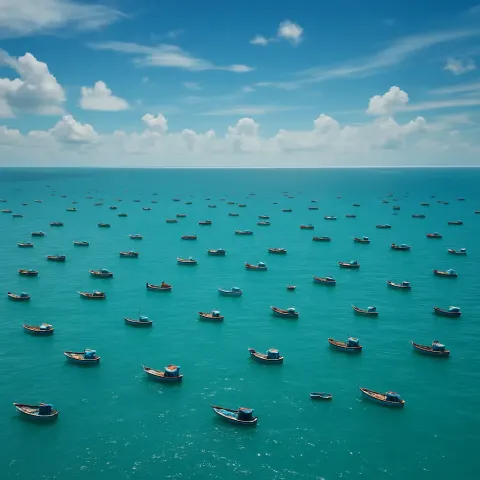 Numerous Tiny Fishing Boats