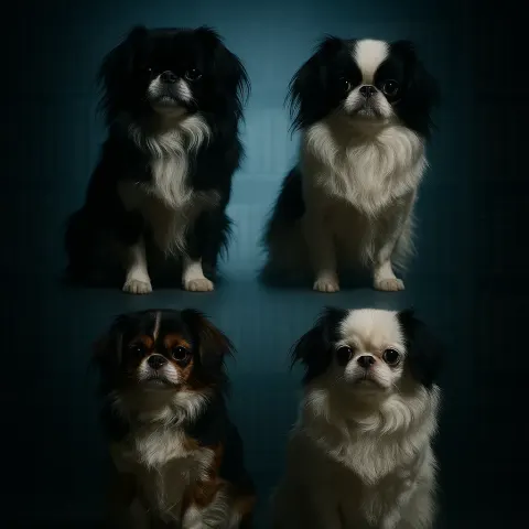 Four Diverse Japanese Spaniels in a Geometric Flat Lay